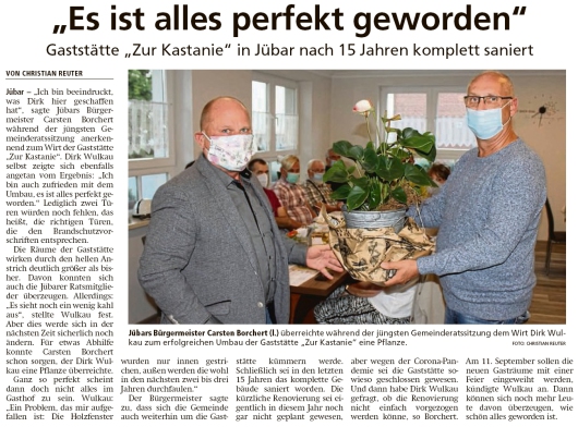 20200908 Altmark Zeitung - Gemeinde Jübar - Erfolgreicher Gaststättenumbau (Christian Reuter)