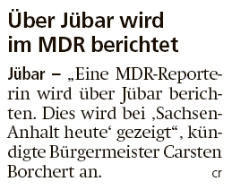 20200908 Altmark Zeitung - Gemeinde Jübar - Jübar in MDR 'Sachsen-Anhalt heute' (Christian Reuter)