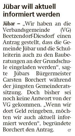 20200908 Altmark Zeitung - Gemeinde Jübar - VG-Bauberatungen über Grundschule (Christian Reuter)