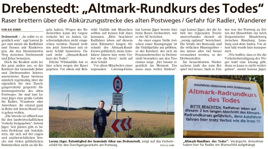 20200910 Altmark Zeitung - Drebenstedt - Abkürzung über den Altmark-Rundkurs (Kai Zuber) Teil 1