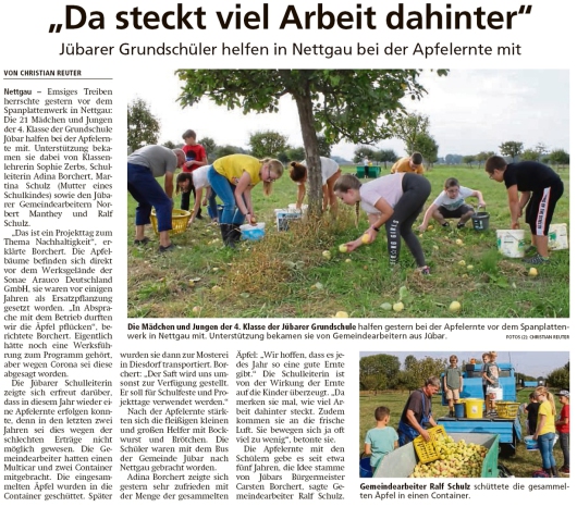 20200924 Altmark Zeitung - Gemeinde Jübar - Grundschüler ernten Äpfel in Nettgau (Christian Reuter)