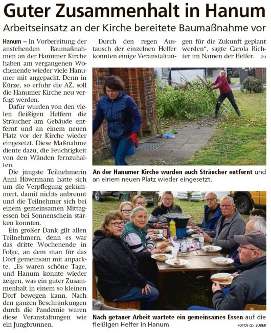 20211021 Altmark Zeitung - Hanum - Arbeitseinsatz an der Kirche (Kai Zuber)