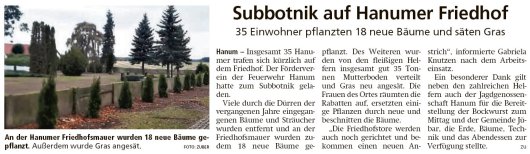 20211028 Altmark Zeitung - Hanum - 35 Einwohner pflanzten 18 neue Bäume (Kai Zuber)