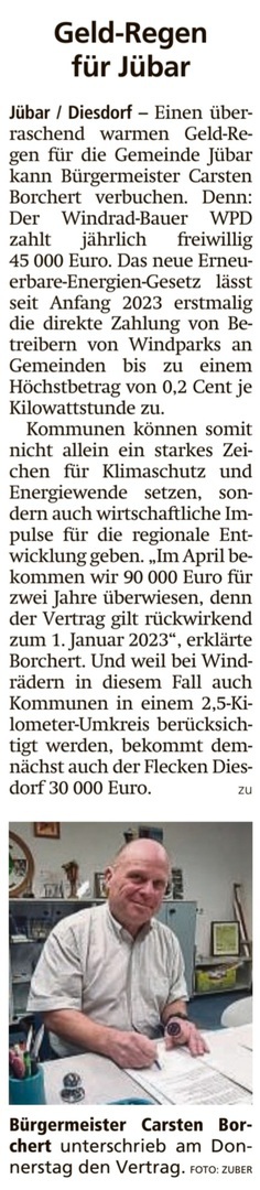 20240202 Altmark Zeitung - Gemeinde - Geldregen für die Energieregion Jübar
