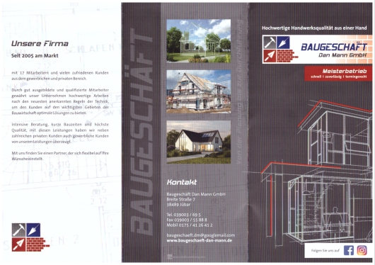 Baugeschäft Dan Mann GmbH Flyer Vorderseite