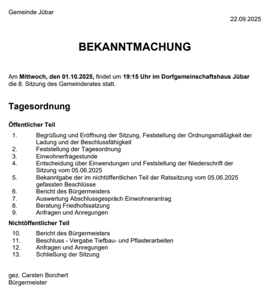 20251001 Gemeinde - 8. Gemeinderatssitzung 20250922 Bekanntmachung