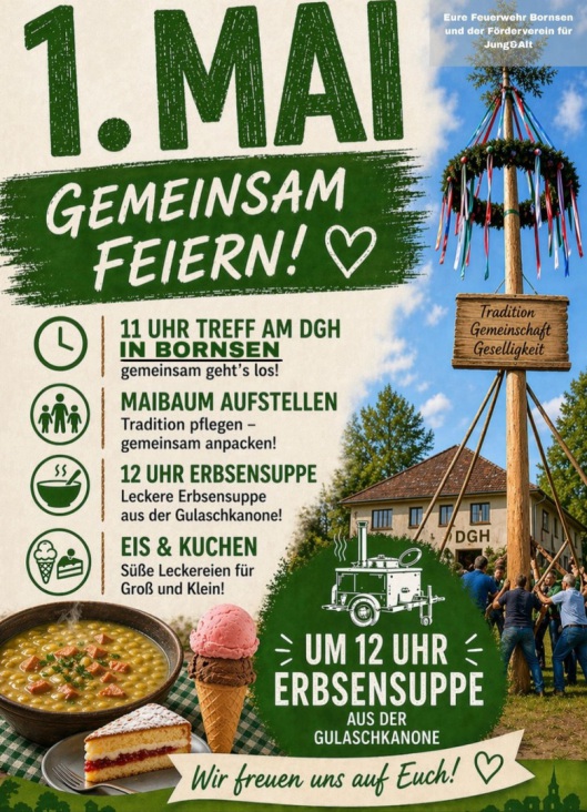 20260420 Maibaum Aufstellen am 01.5. in Bornsen