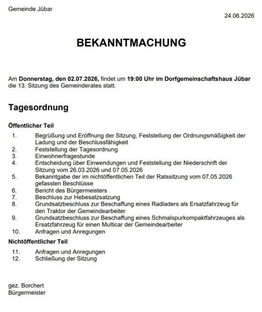20260625 Gemeinde - 13. Gemeinderatssitzung 20260702 Bekanntmachung