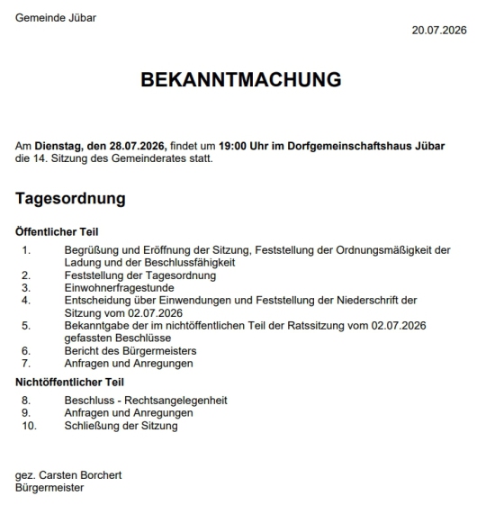 20260723 Gemeinde - 14. Gemeinderatssitzung 20260728 Bekanntmachung